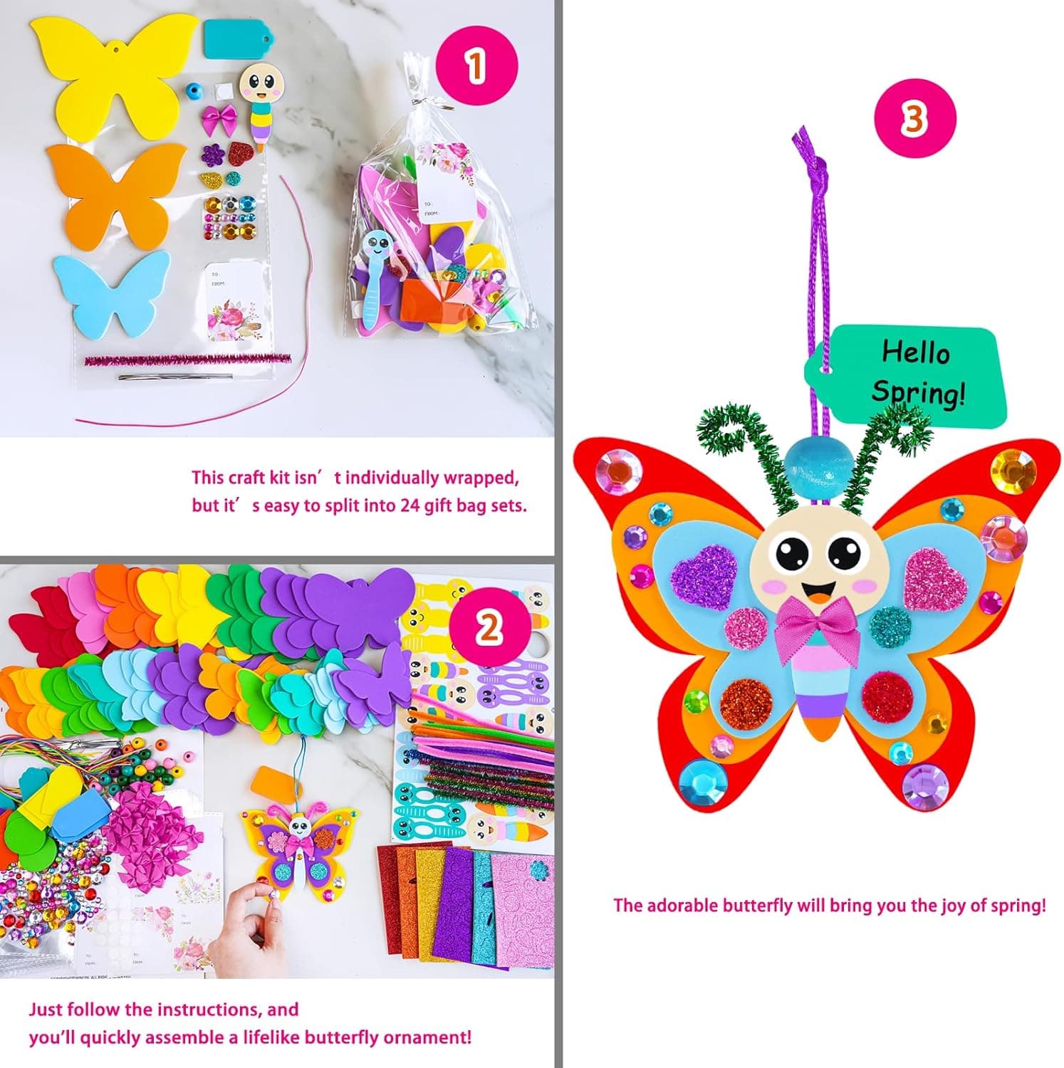 Winlyn 24 Sets Butterfly Craft Kits - DIY 3D Rainbow Butterfly Ornaments thumbnail 2