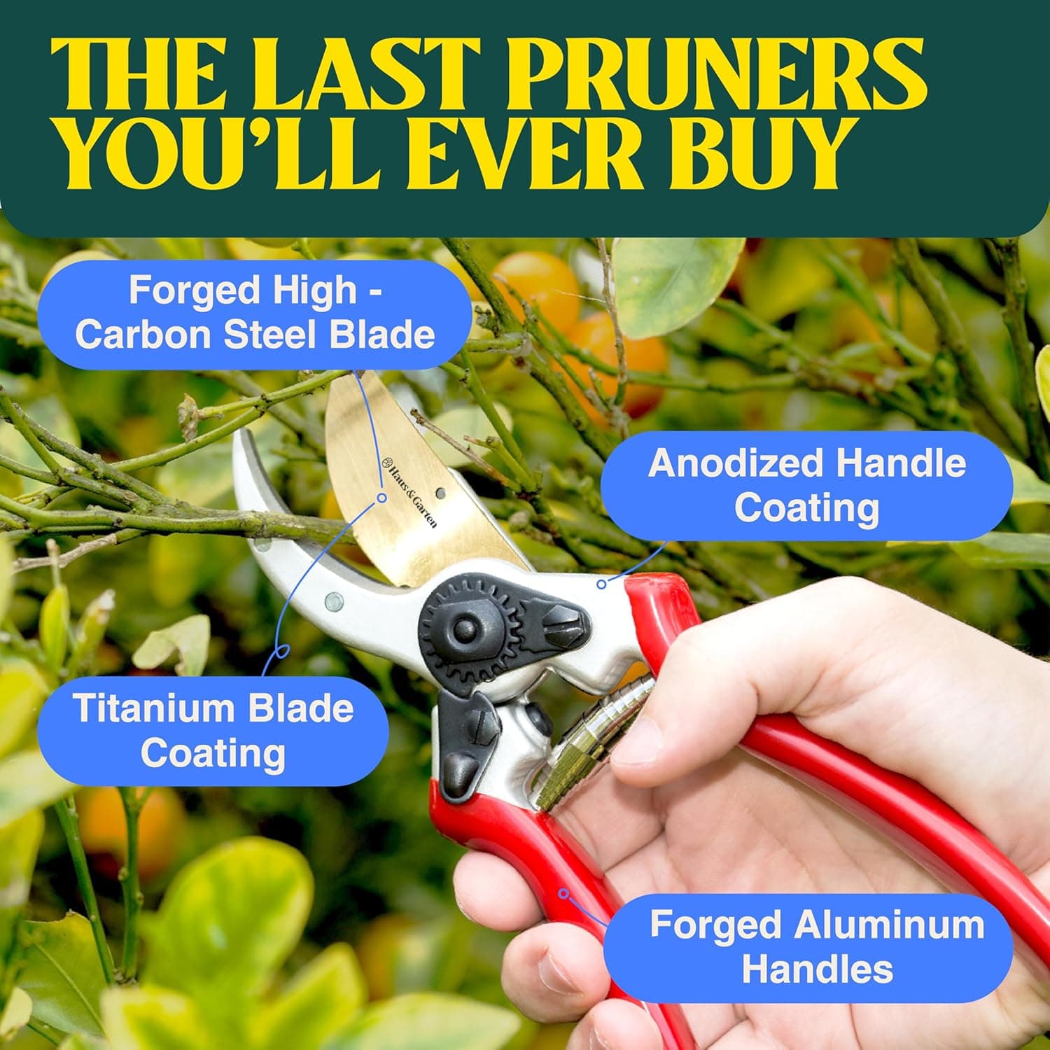 Haus &amp; Garten ClassicPRO 8.5" Professional Premium Titanium Bypass Pruning Shears - Use As Pruners, Garden Shears, Heavy Duty Handheld Pruning Shears For Gardening, Clippers, Pruner Scissor Tool : Patio, Lawn &amp; Garden thumbnail 3