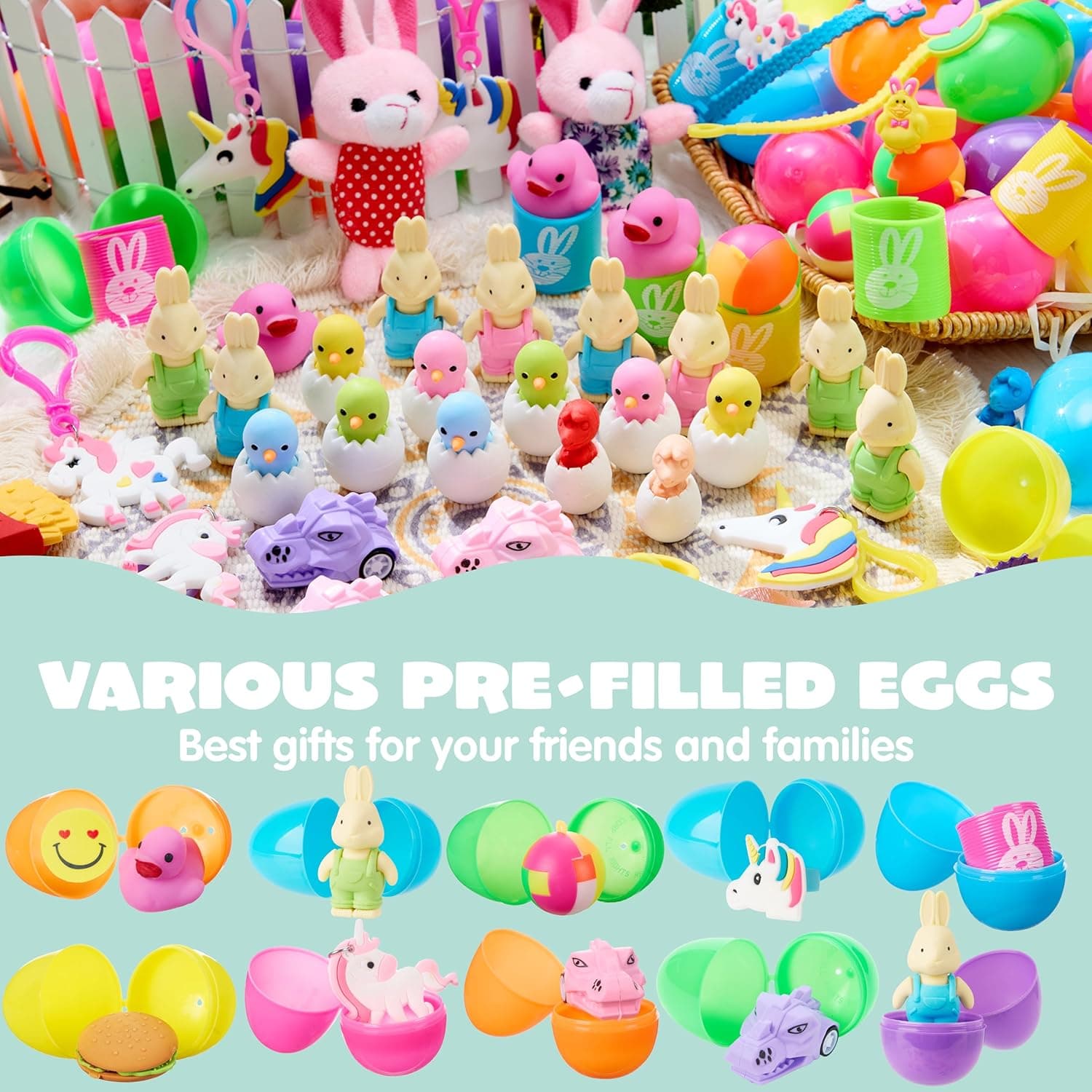 JOYIN 100 Pcs Prefilled Easter Eggs with Toys Plus Stickers, Filled with Toys Party Favors for Kids Boys Girls Easter Eggs Hunt, Basket Stuffers Fillers, Classroom Prize Supplies : Toys &amp; Games thumbnail 5