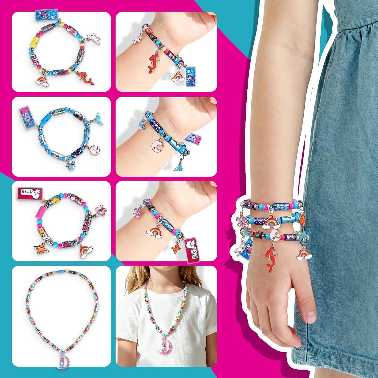 DIY Sticker Bracelet Maker, with 350pcs Mini Rolls Stickers, 12 Cute Pendants &amp;Collect Book,Jewelry Necklace Making Kit,Fun Arts and Crafts for Kids 5-12, Birthday Party Gift,Toys for 5 Year Old Girls : Toys &amp; Games thumbnail 3