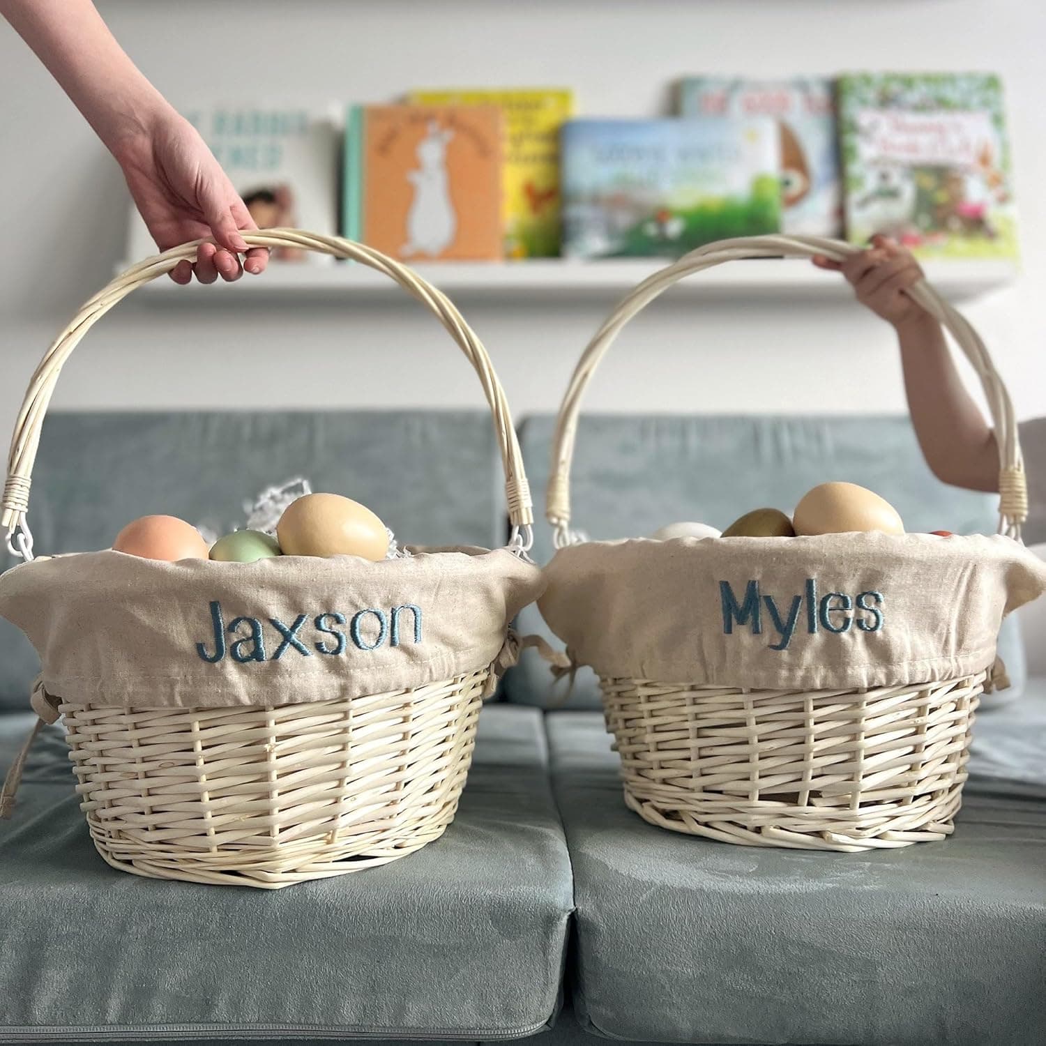 Personalization Universe Personalized Classic Easter Basket – Natural Beige Basket Liner – Custom Kids Easter Gift – Hand-Woven Wicker Basket with Folding Handle : Baby thumbnail 5