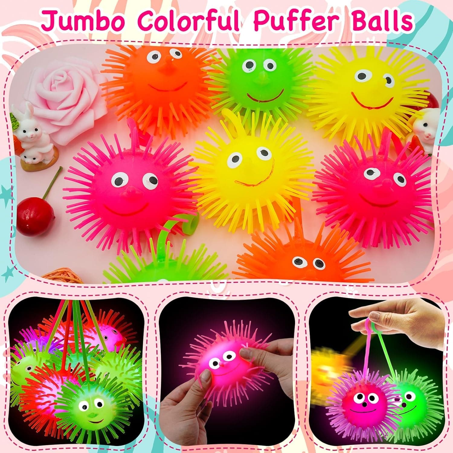 PIONJOY Jumbo Easter Eggs Filled with LED Puffer Balls, 8-Pack Light-Up Squeeze Stress Relief Toys for Kids, Easter Egg Hunt Fillers Treats Easter Basket Stuffers for Kid Toddler Boys Girls : Toys &amp; Games thumbnail 5