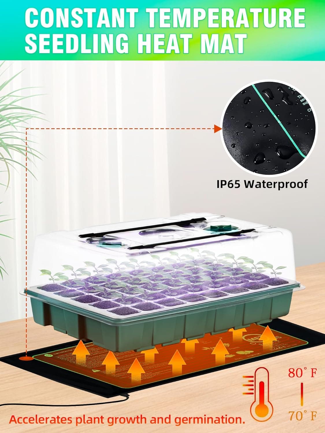Hugbow Seed Starter Tray with Grow Lights and Heat Mat, 3-in-1 Soil Meter, 80-Cell Seed Growing Tray, Germination &amp; Plant Propagation Station for Indoor Plants 2-Pack : Patio, Lawn &amp; Garden thumbnail 5