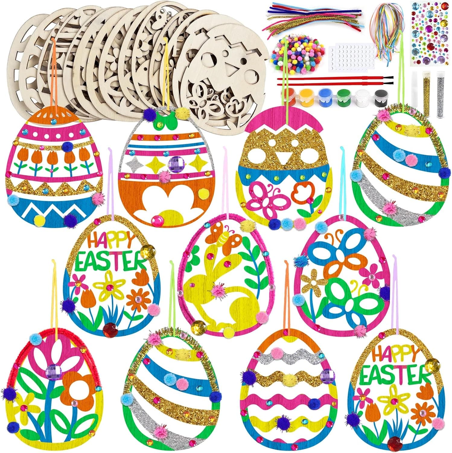 DIY Easter Craft Kit for Kids: 36 Wooden Ornaments