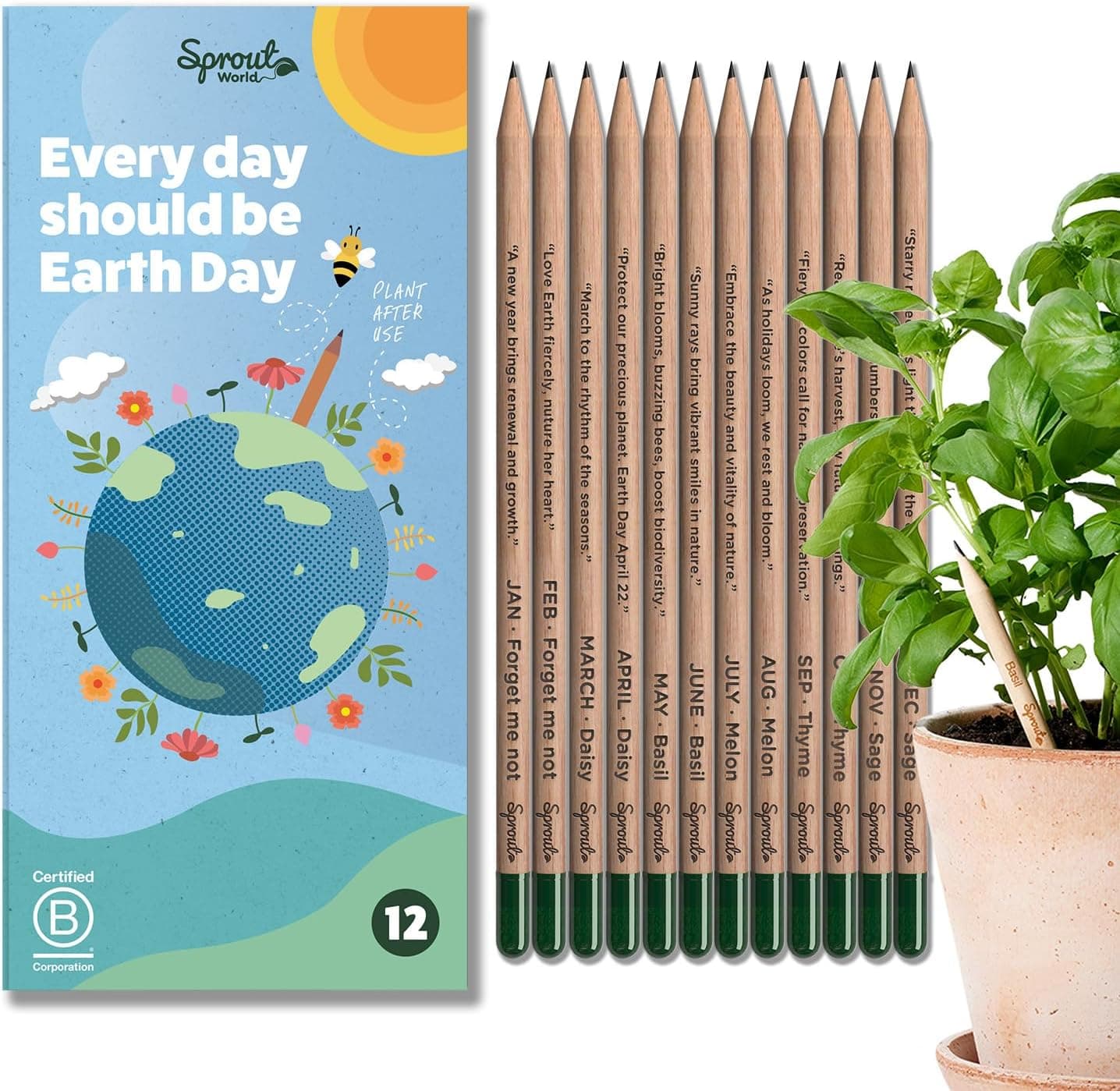 SproutWorld Wood-Cased Pencils | EVERYDAY EARTH | HB Pre-Sharpened Graphite Plantable Wooden Pencils with Flower, Herb &amp; Vegetable Seeds |Gift Ideal for Drawing, Sketching &amp; Shading | 12 Pack : Office Products thumbnail 2