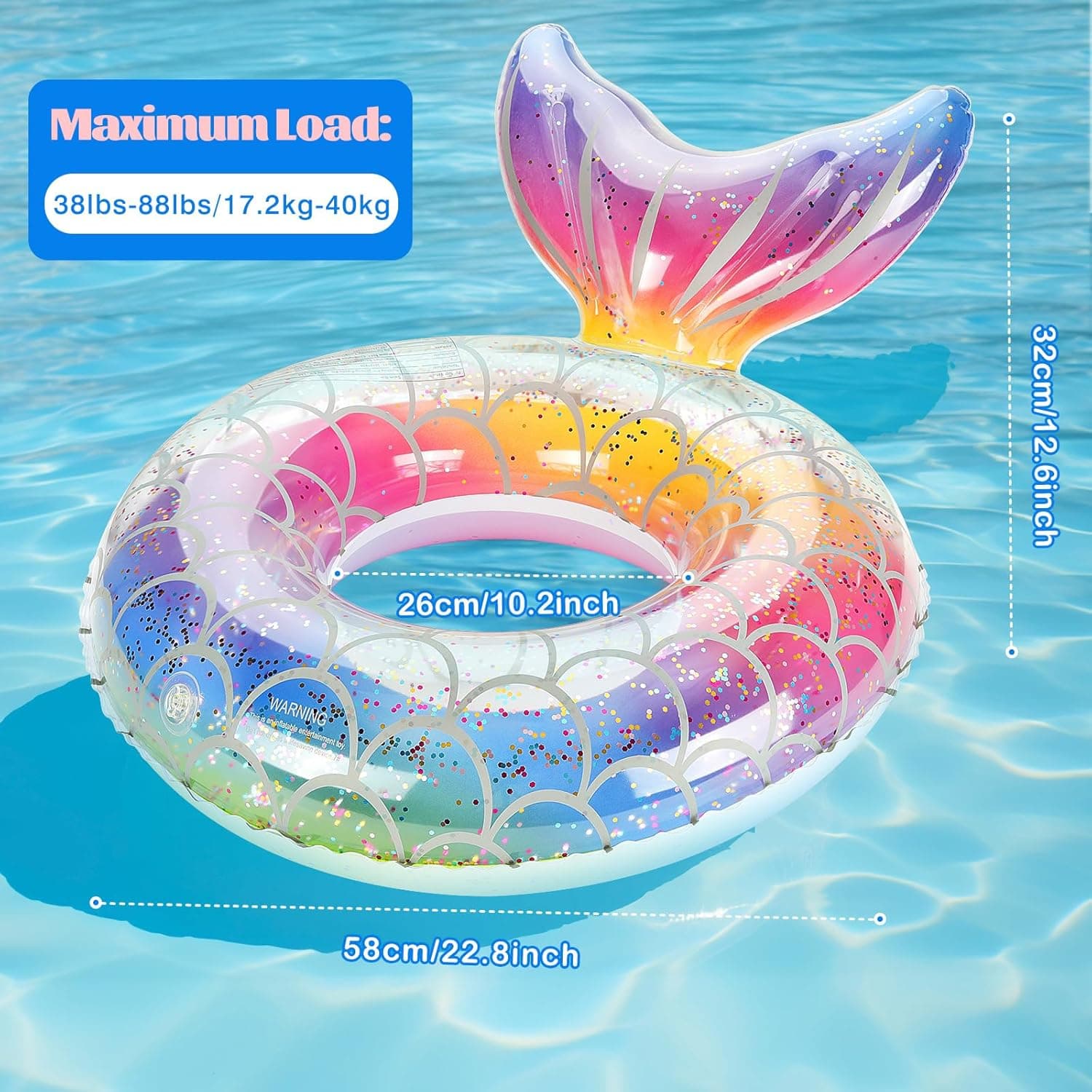MoKo Inflatable Swimming Ring, Children Cute Pool Float Tube Decorations Swim Tubes Outdoor Pool Beach Water Floats Party Supplies Kids Floaties, Rainbow Silver Scales : Toys &amp; Games thumbnail 4