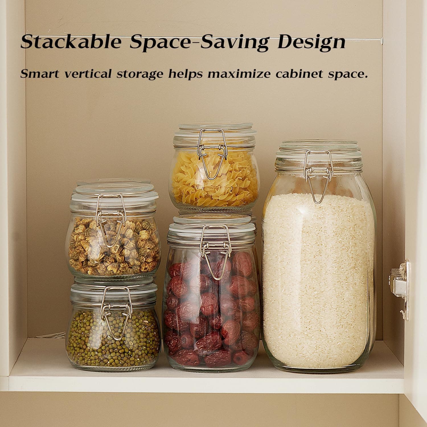 BJONKZ Glass Jars with Airtight Lids – Food Storage Containers with Preserving Seal Wire Clip Fatening, Glass Canisters for Kitchen Canning Flour, Cereal, Sugar, Beans (10oz*8) : Home &amp; Kitchen thumbnail 4