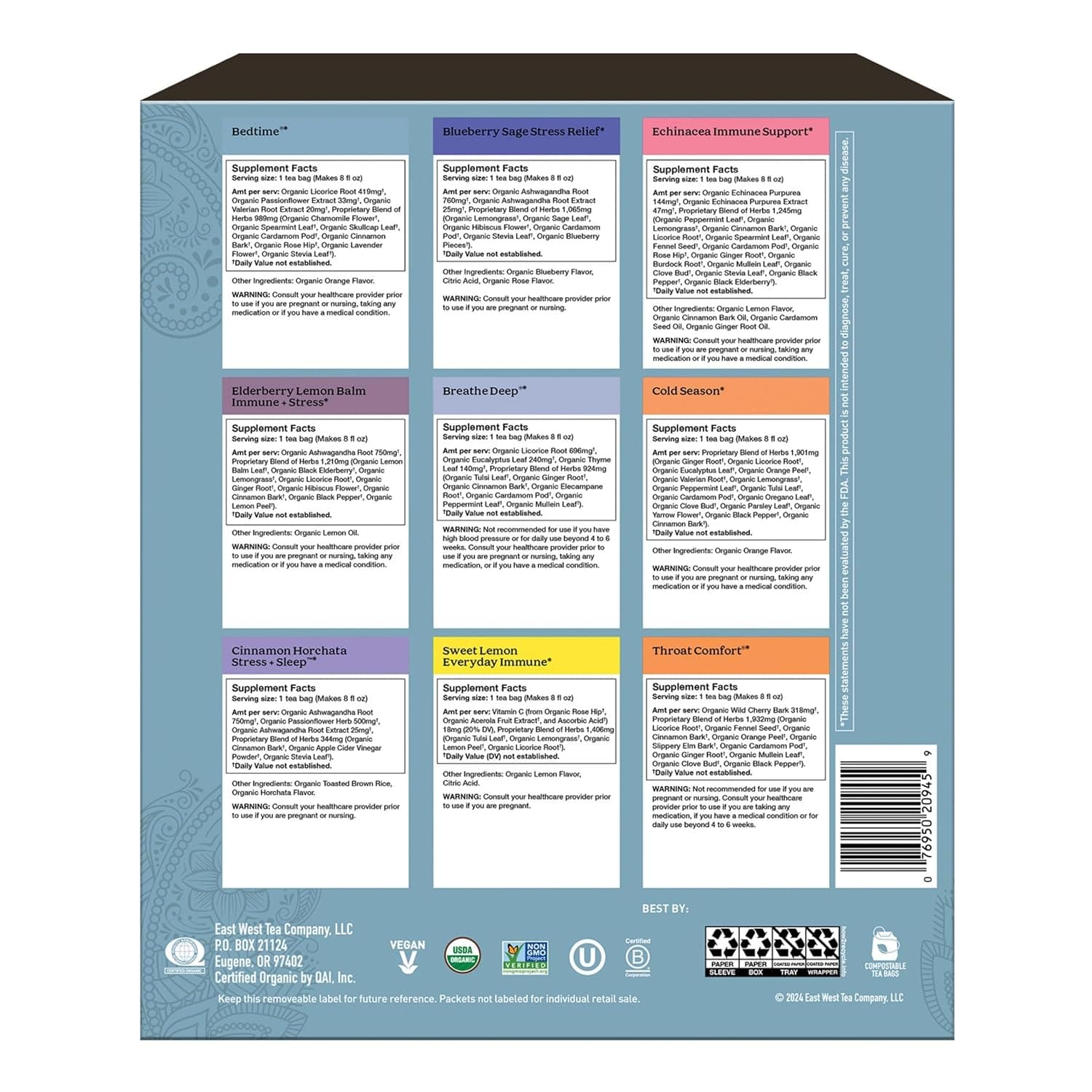 Organic Sampler Gift Box-5 Tea Bags per Flavor (45 Tea Bags)-Delicious Wellness Immunity Teas-9 Herbal Teas-Caffeine-Free Tea Variety Pack-Tea Gift Set : Grocery &amp; Gourmet Food thumbnail 2