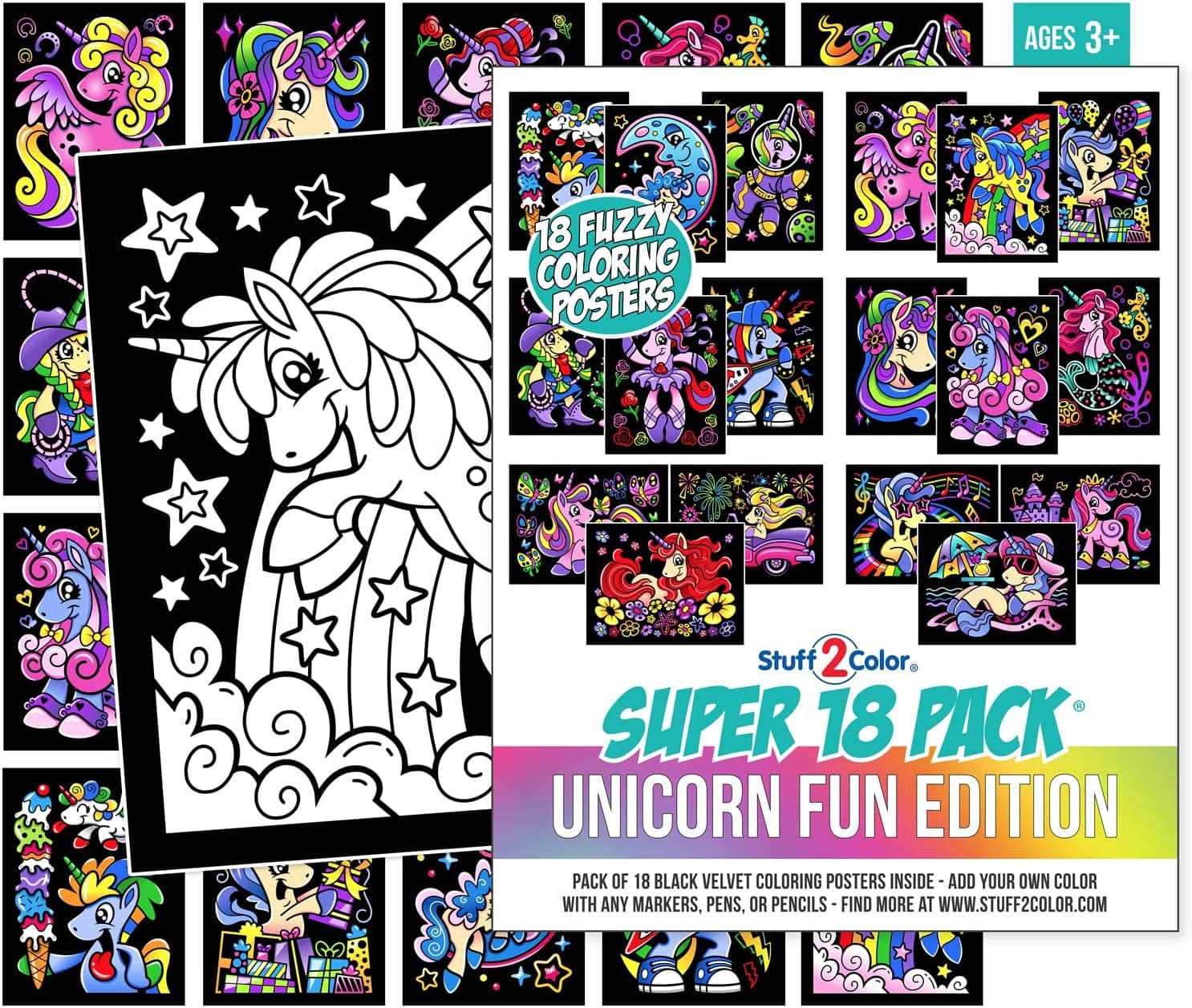Super Pack of 18 Fuzzy Velvet Coloring Posters (Unicorn Fun Edition) - Great for Family Time, Arts and Crafts, Travel, Quiet Time, Sharing, Parties [All Ages: Kids, Girls, Adults, Toddlers, Teens] : Toys &amp; Games — Easter Gifts gift idea