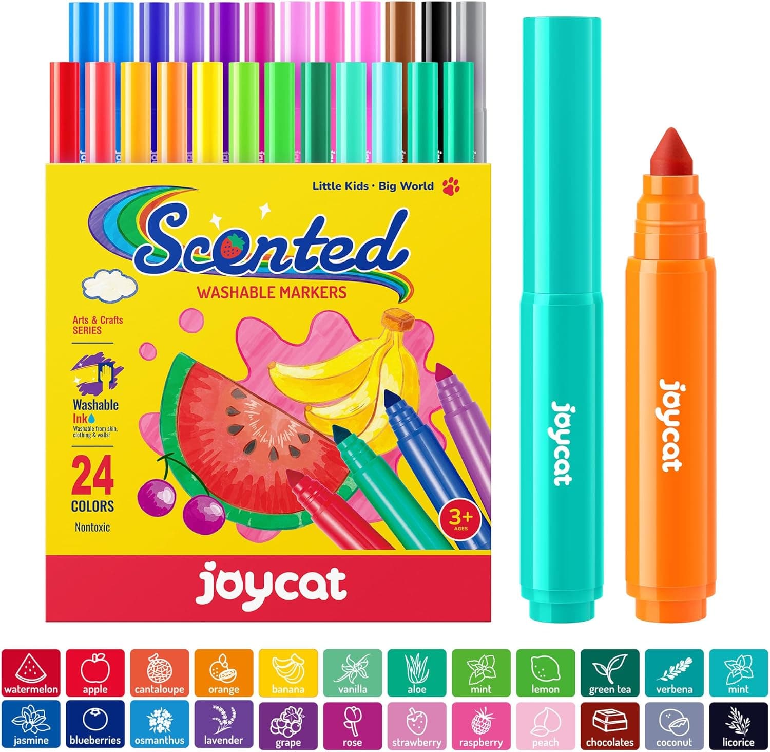 JoyCat 24 Colors Scented Washable Markers for Kids, Fruit &amp; Dessert Smelly Markers with Versatile Conical Tips, Non-Toxic Art Supplies for Toddlers &amp; School Classroom, Ideal Gifts for kids. : Toys &amp; Games view 1