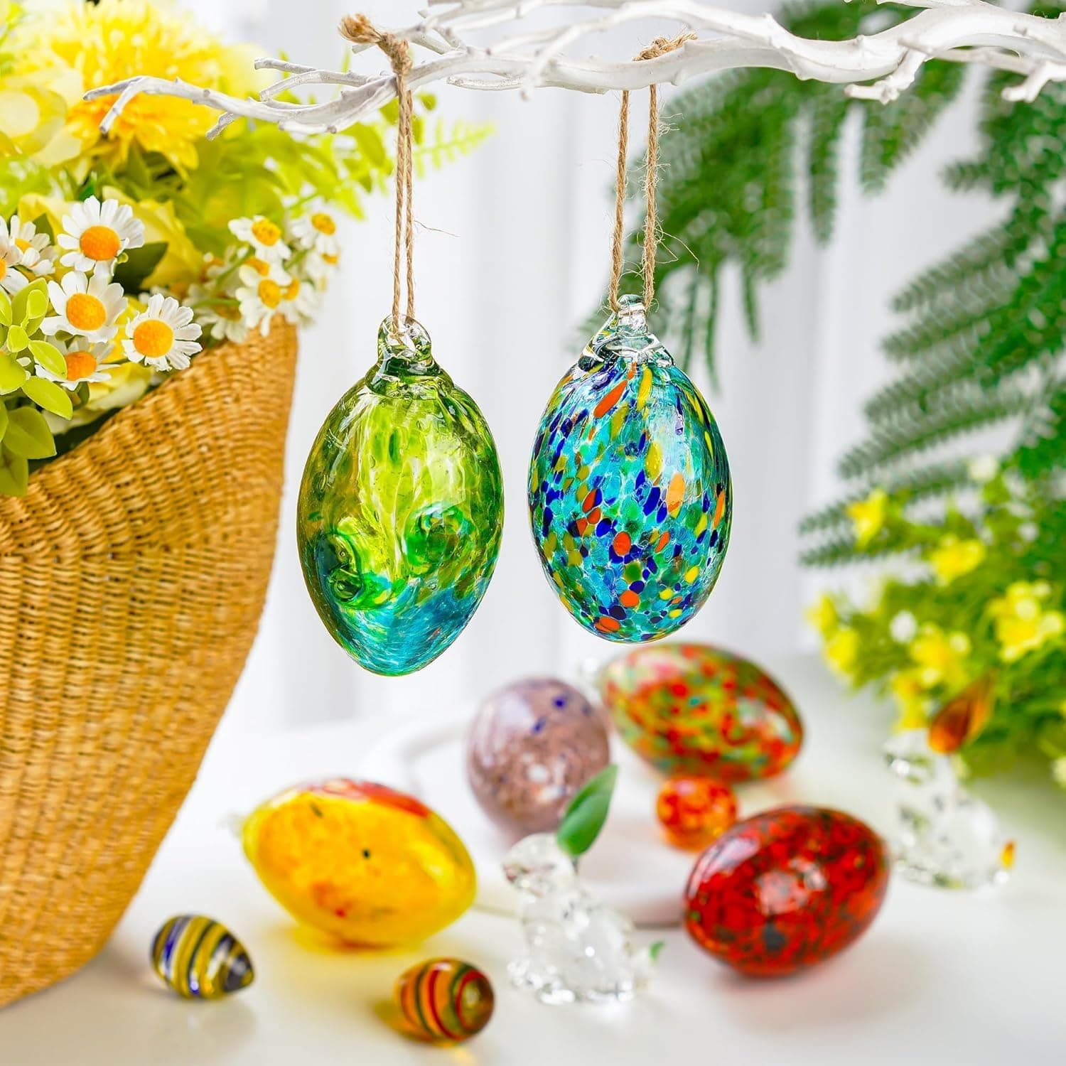 6-Piece Blown Glass Easter Egg Ornaments thumbnail 2