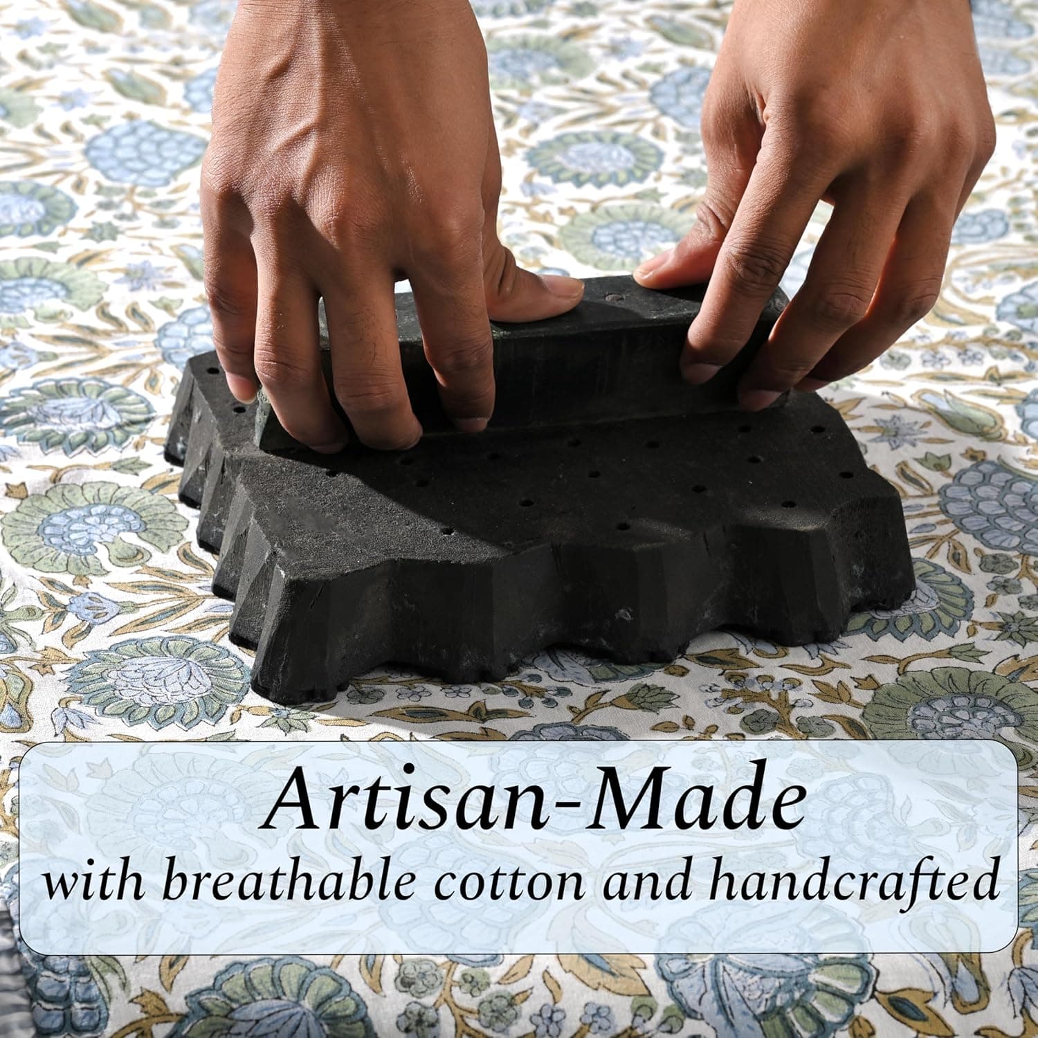 Ridhi Block Print Asparagus Green Ruffle Lumbar Sham Cover thumbnail 4