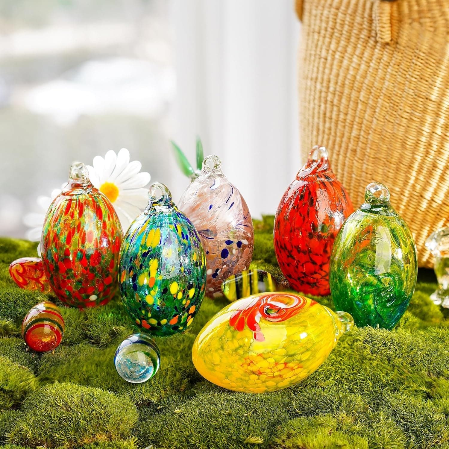 6-Piece Blown Glass Easter Egg Ornaments — Easter Gifts gift idea
