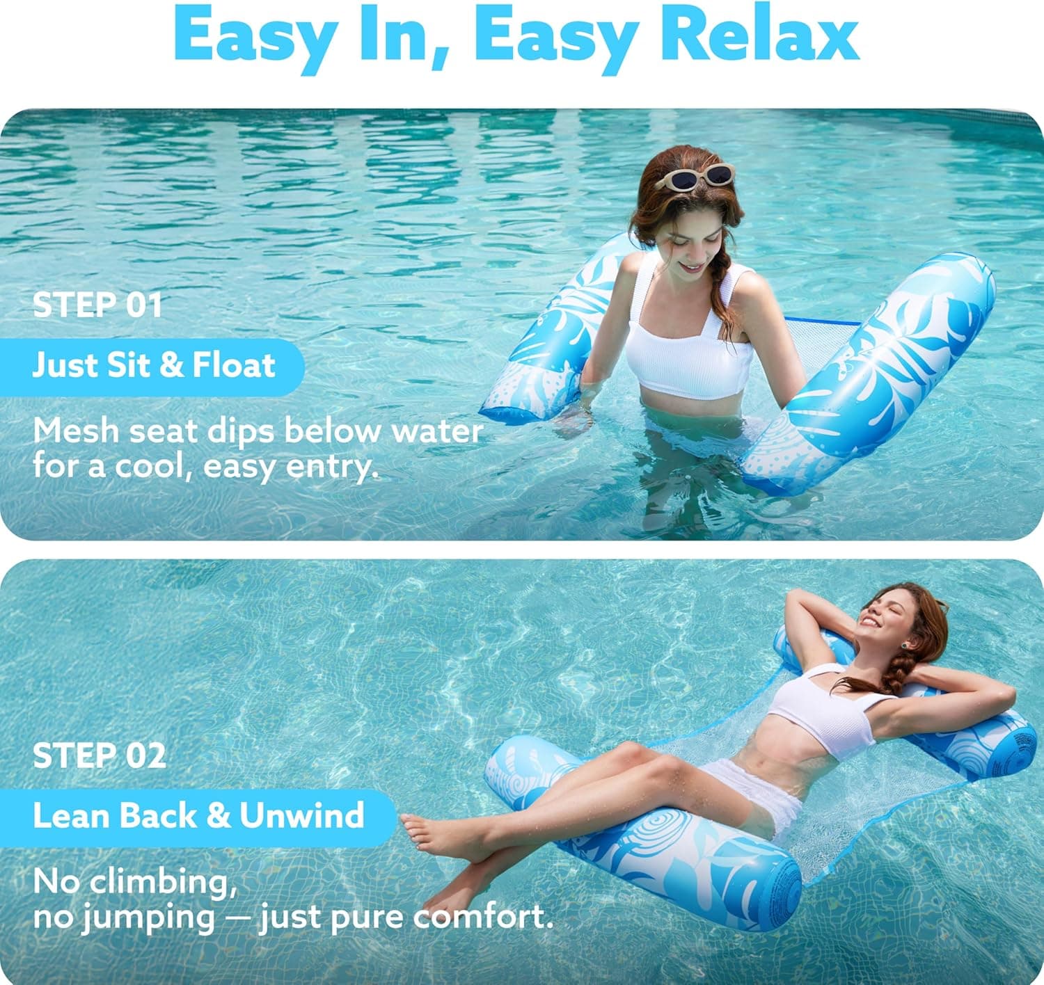 Tropical Leaves Hammock Pool Float Set (Blue & Green) thumbnail 5