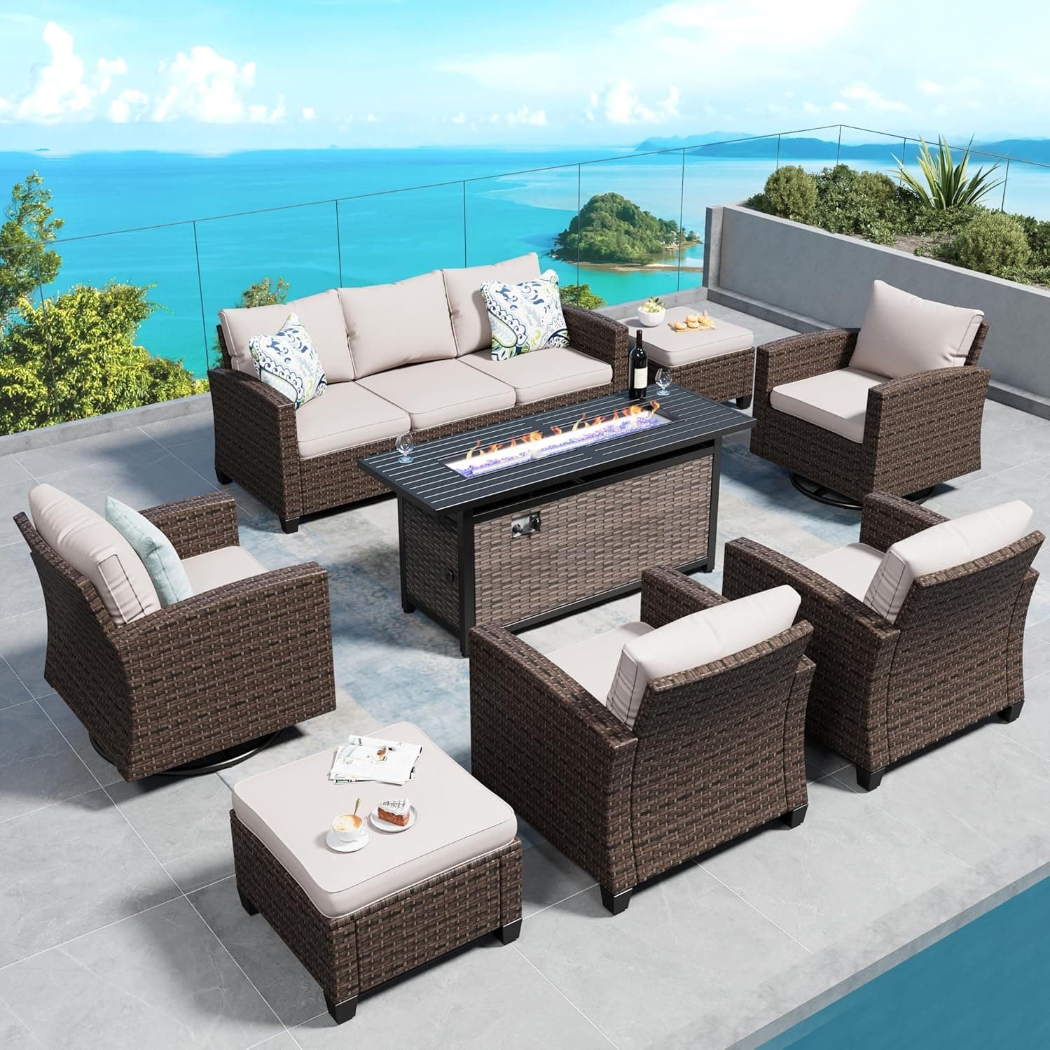 SUNSHINE VALLEY Swivel Glider Patio Furniture Set with Firepit Table — Spring Gift Ideas gift idea