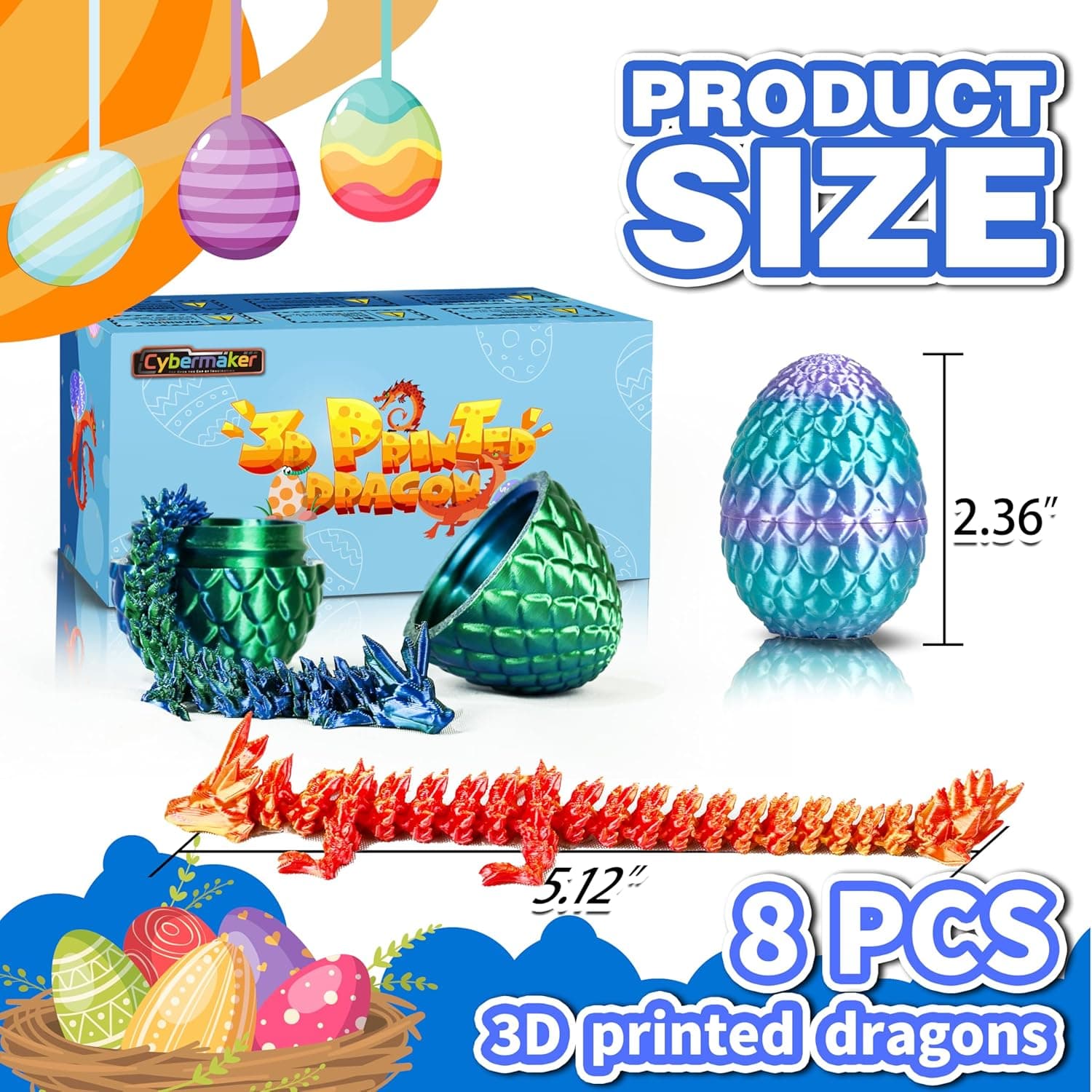 Cybermaker 8pcs Prefilled Easter Eggs with 3D Printed Dragon, Magic Toy for Party Favors, Basket Stuffers for Kids, Easter Egg Hunt, Goodie Bag Fillers, Classroom Prize Supplies : Toys &amp; Games thumbnail 2