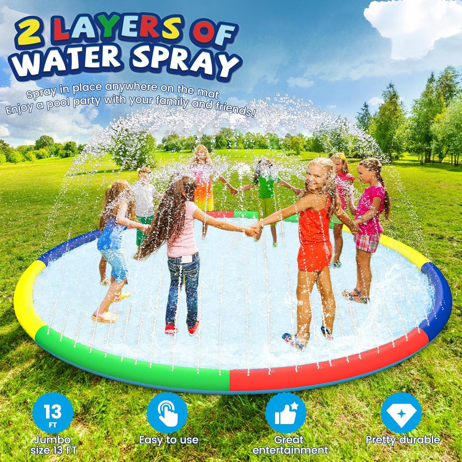 ODOSOLA 13 FT Large Splash Pad for Kids thumbnail 4