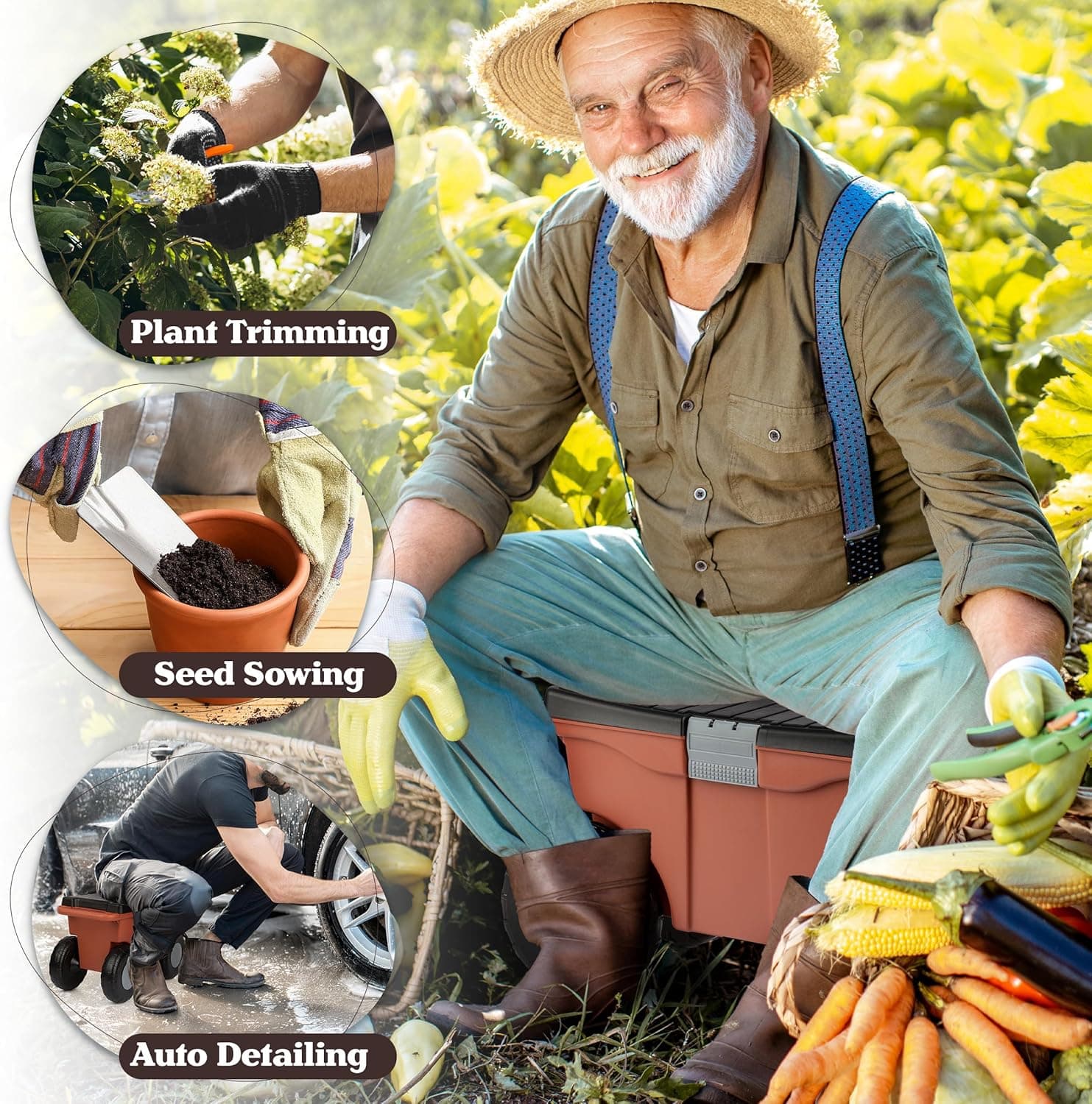 Pure Garden Rolling Garden Cart with Seat - Terracotta thumbnail 4