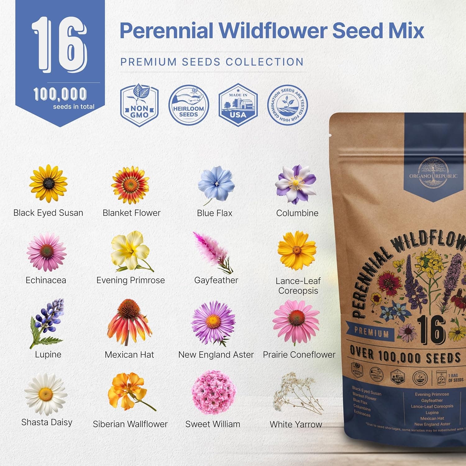 Organo Republic 16 Perennial Wildflower Seeds Mix thumbnail 3