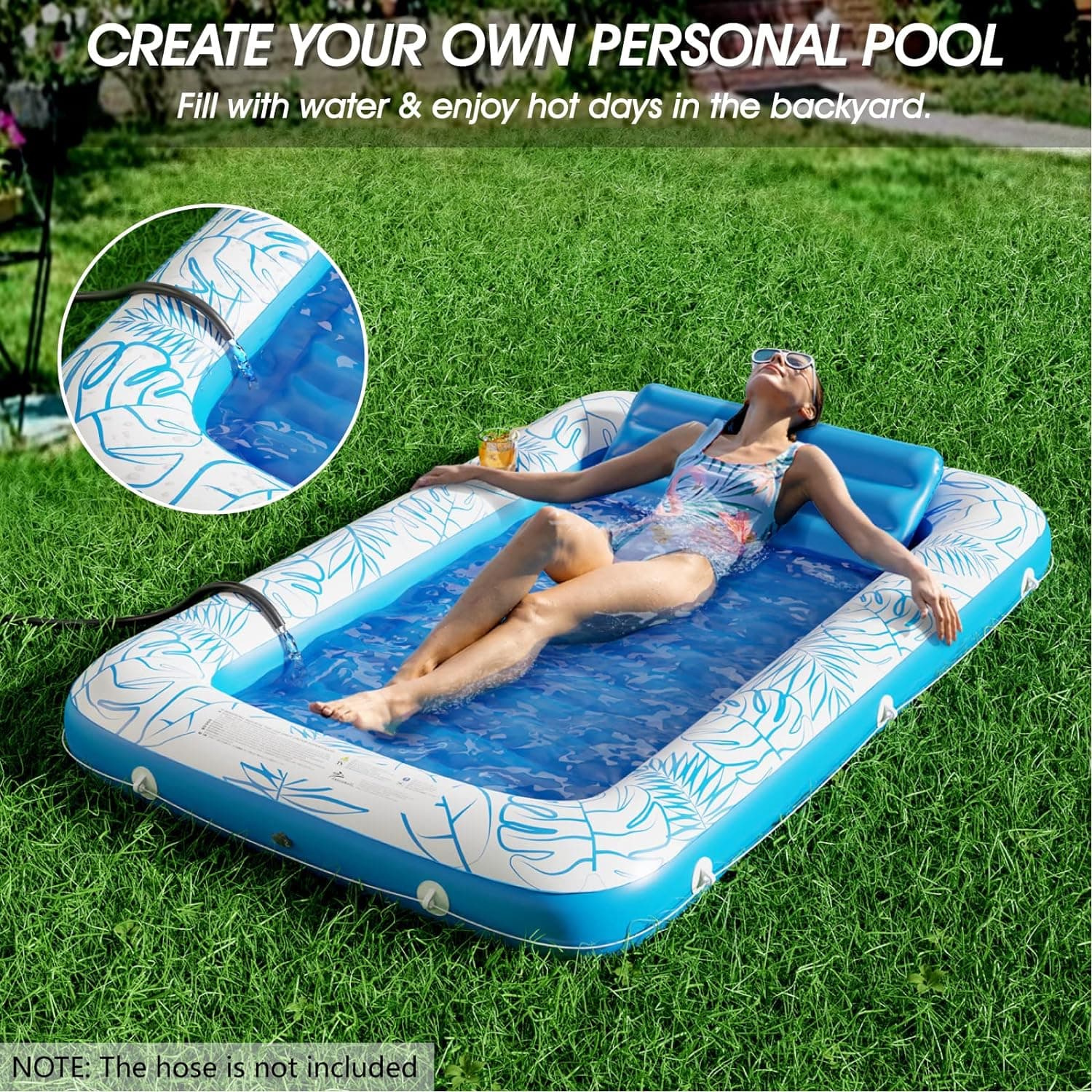 Inflatable Tanning Pool Lounger Float - Jasonwell 4 in 1 Sun Tan Tub Sunbathing Pool Lounge Raft Floatie Toys Water Filled Tanning Bed Mat Pad for Adult Blow Up Kiddie Pool Kids Ball Pit Pool (L) : Toys &amp; Games thumbnail 2