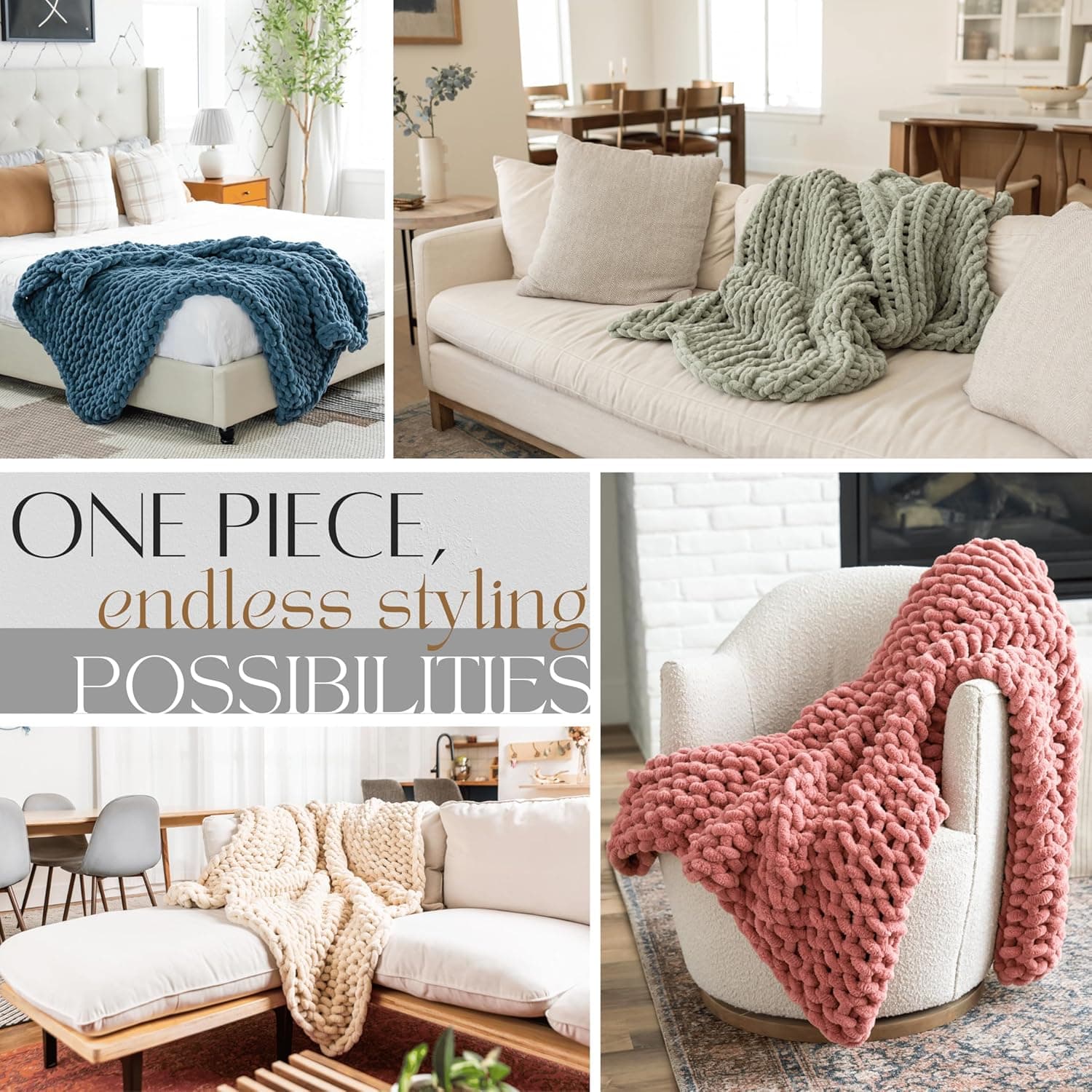 SAMIAH LUXE Sage Green Chunky Knit Blanket Throw 50x70 thumbnail 5