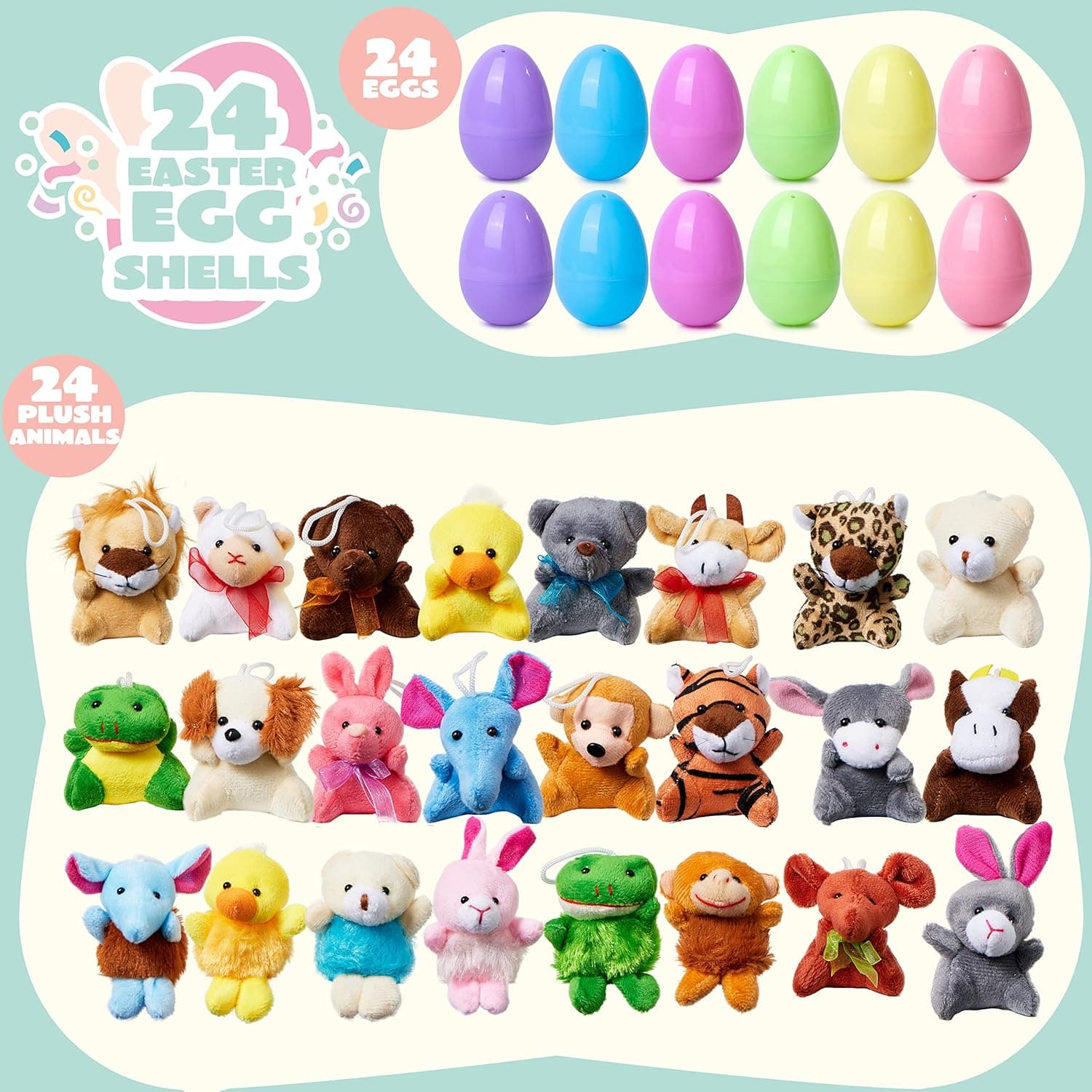 JOYIN 24 Pack Prefilled Easter Eggs with Mini Stuffed Animal Plush Toys thumbnail 2