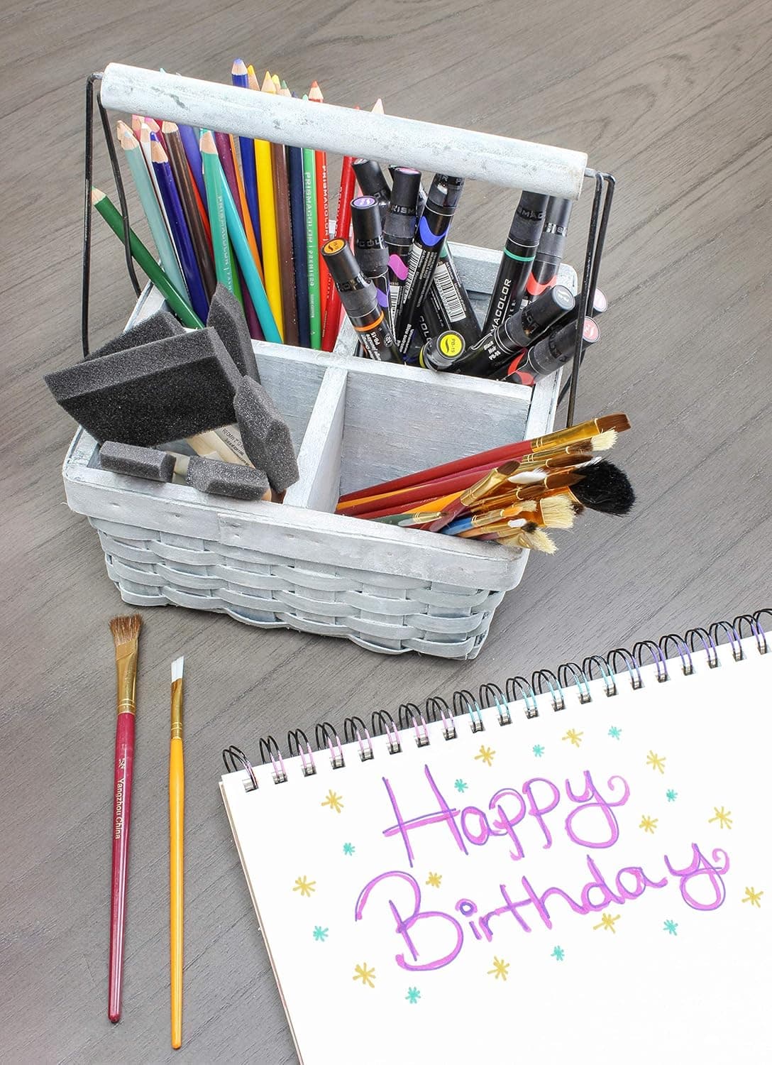 AuldHome Design Wood Basket Caddy - Gray Washed 4-Compartment Organizer thumbnail 3