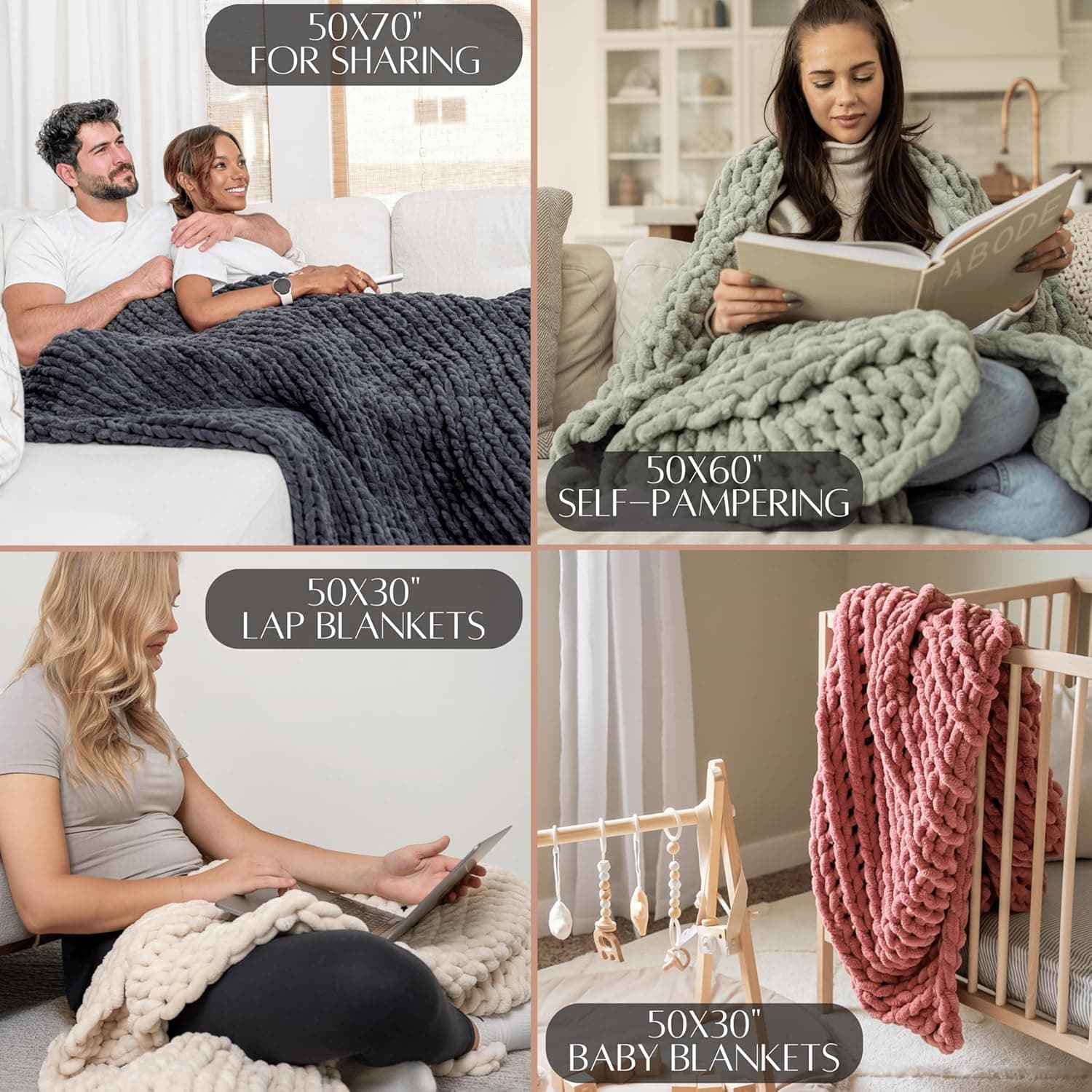 SAMIAH LUXE Sage Green Chunky Knit Blanket Throw 50x70 thumbnail 3