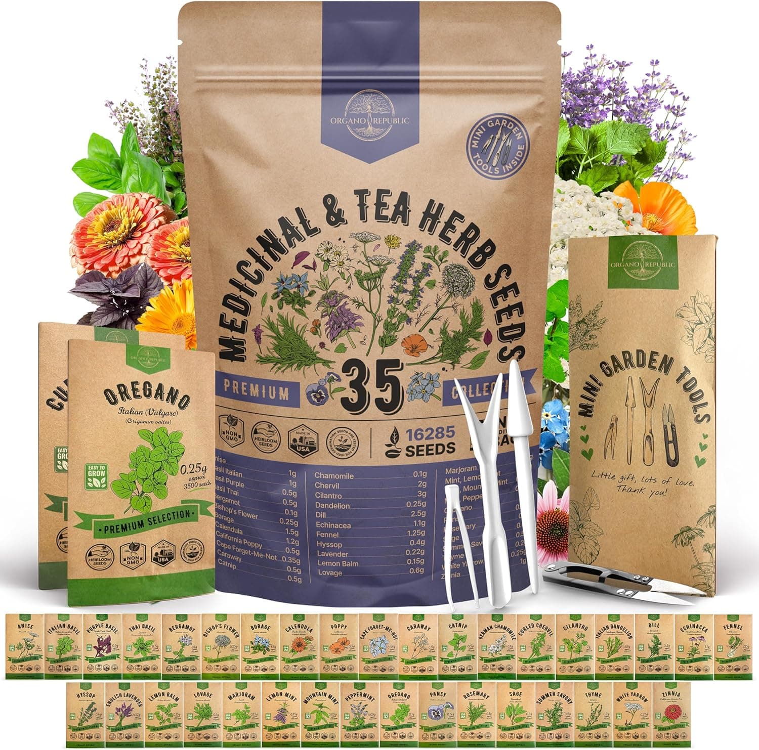 35 Medicinal & Tea Herb Seeds Variety Pack — Spring Gift Ideas gift idea