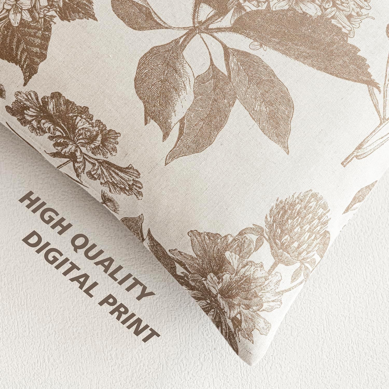 Foindtower Set of 2 Linen Floral Throw Pillow Covers Neutral Vintage Print Decorative Cushion Covers Farmhouse Boho Home Decor for Sofa Chair Couch Bedroom Living Room,22×22 Inch,Light Brown : Home &amp; Kitchen thumbnail 3