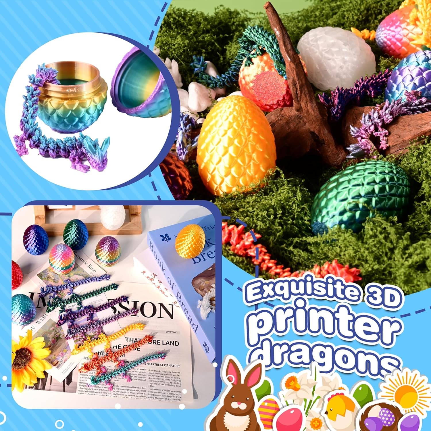 Cybermaker 8pcs Prefilled Easter Eggs with 3D Printed Dragon, Magic Toy for Party Favors, Basket Stuffers for Kids, Easter Egg Hunt, Goodie Bag Fillers, Classroom Prize Supplies : Toys &amp; Games thumbnail 3