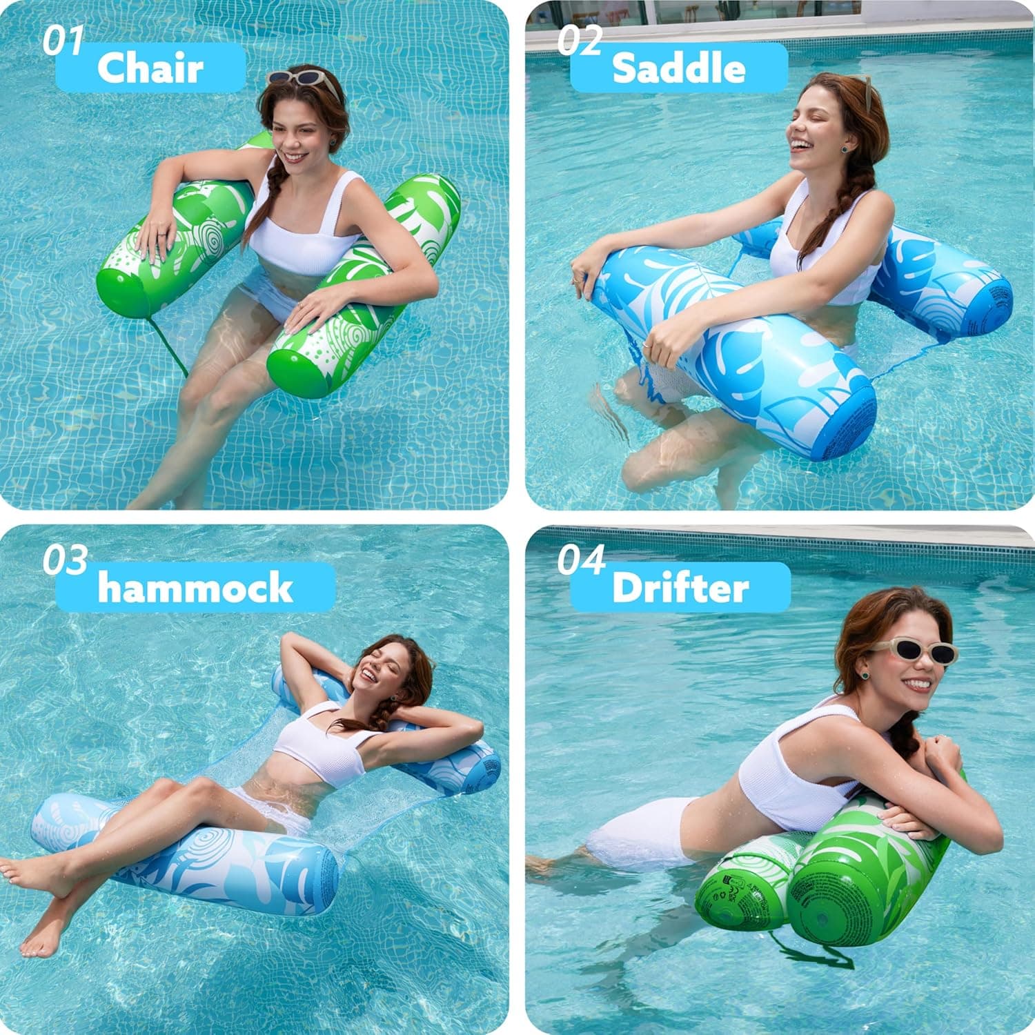 Tropical Leaves Hammock Pool Float Set (Blue & Green) thumbnail 3
