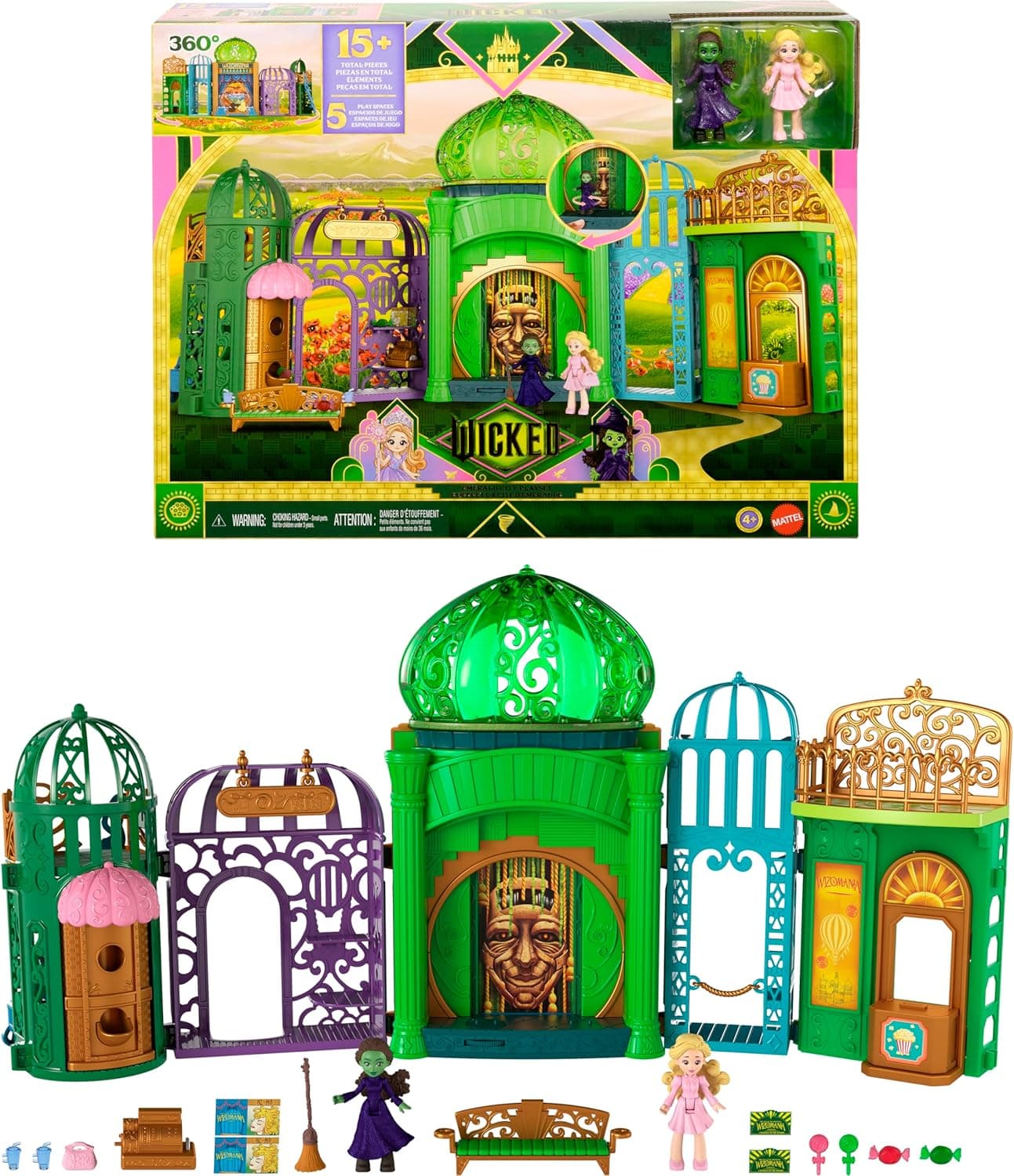 Mattel Universal Pictures’ Wicked Emerald City Playset with Glinda &amp; Elphaba Small Dolls, 5 Play Spaces &amp; 15 Accessories, Inspired by The Movie : Toys &amp; Games — Easter Gifts gift idea