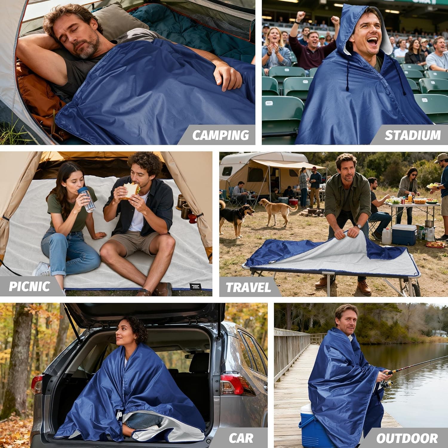 KawaGebo Kamp Fleece Waterproof Outdoor Blanket - Hooded, Blue (80" x 58") thumbnail 2