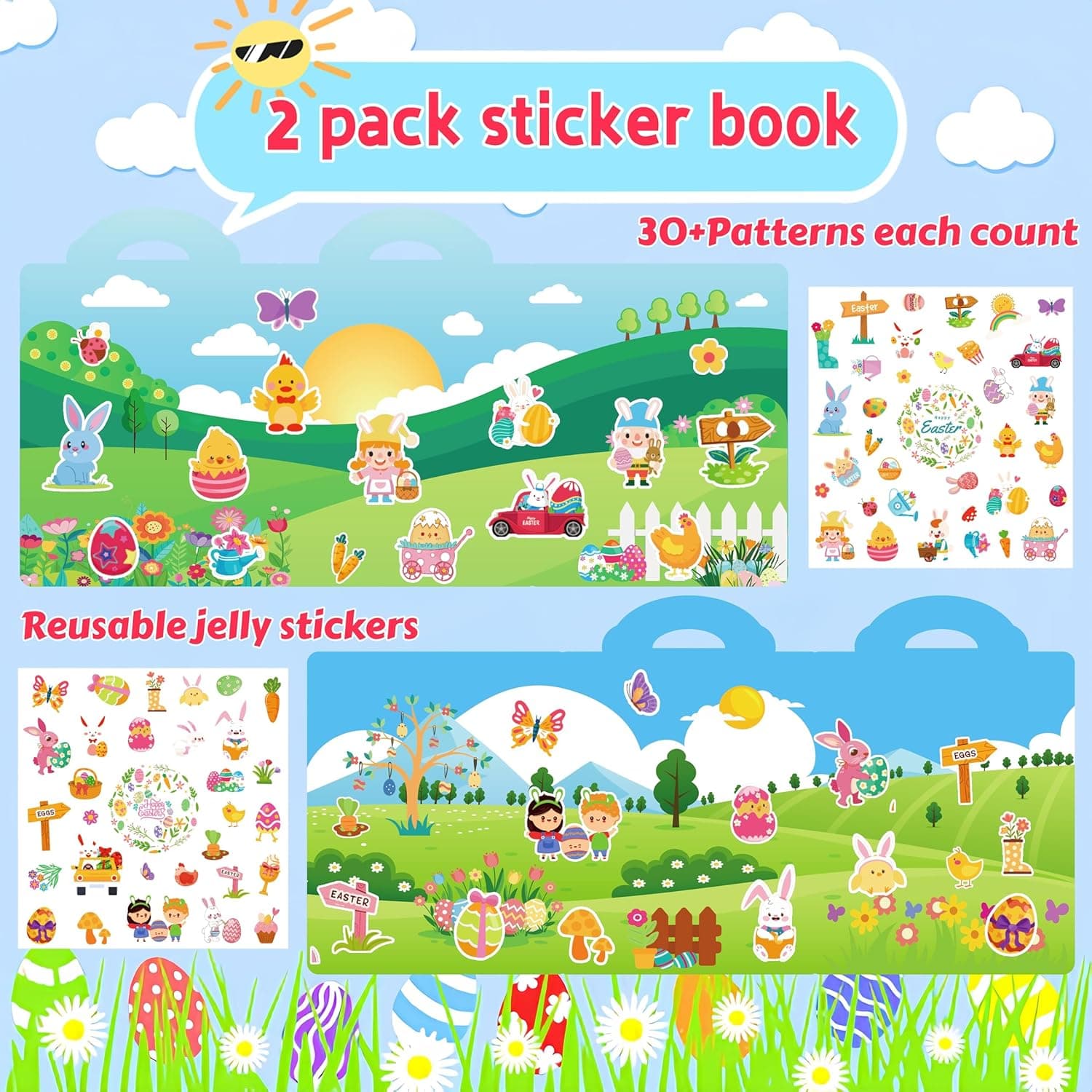 2 Sets Easter Reusable Sticker Books for Toddlers thumbnail 2