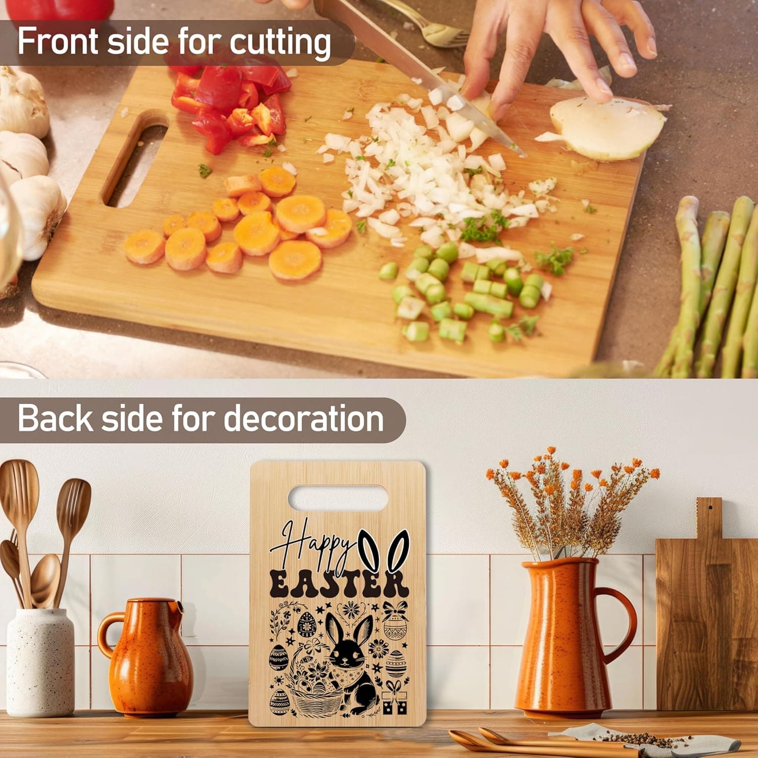 Easter Bamboo Cutting Board Gifts, Easter Gifts for Women Man, Happy Easter Charcuterie Board, Easter Egg Bunny Housewarming Gifts, Holiday Home Kitchen Decorations Favor -44 : Home &amp; Kitchen thumbnail 3