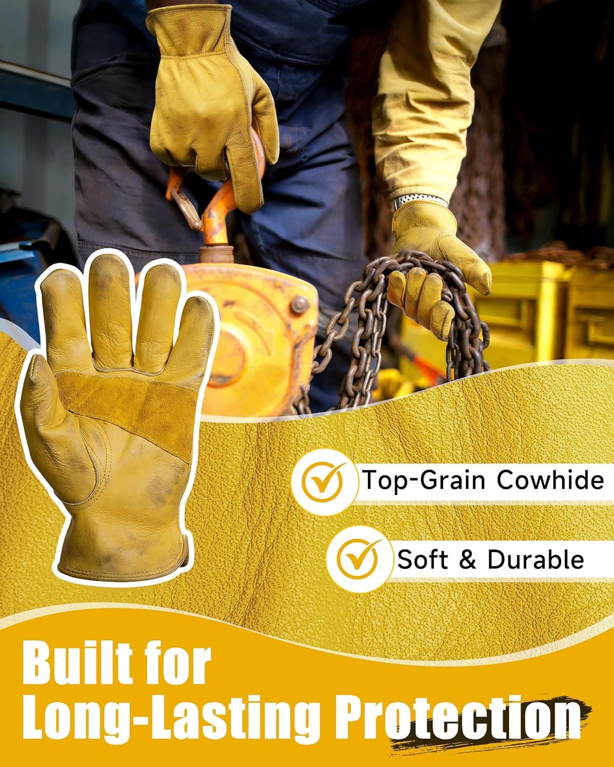 DULFINE Leather Work Gloves for Men &amp; Women, Reinforced Durable Gardening Gloves,Cowhide Work Gloves,Puncture &amp; Cut Resistant: Amazon.com: Tools &amp; Home Improvement thumbnail 4