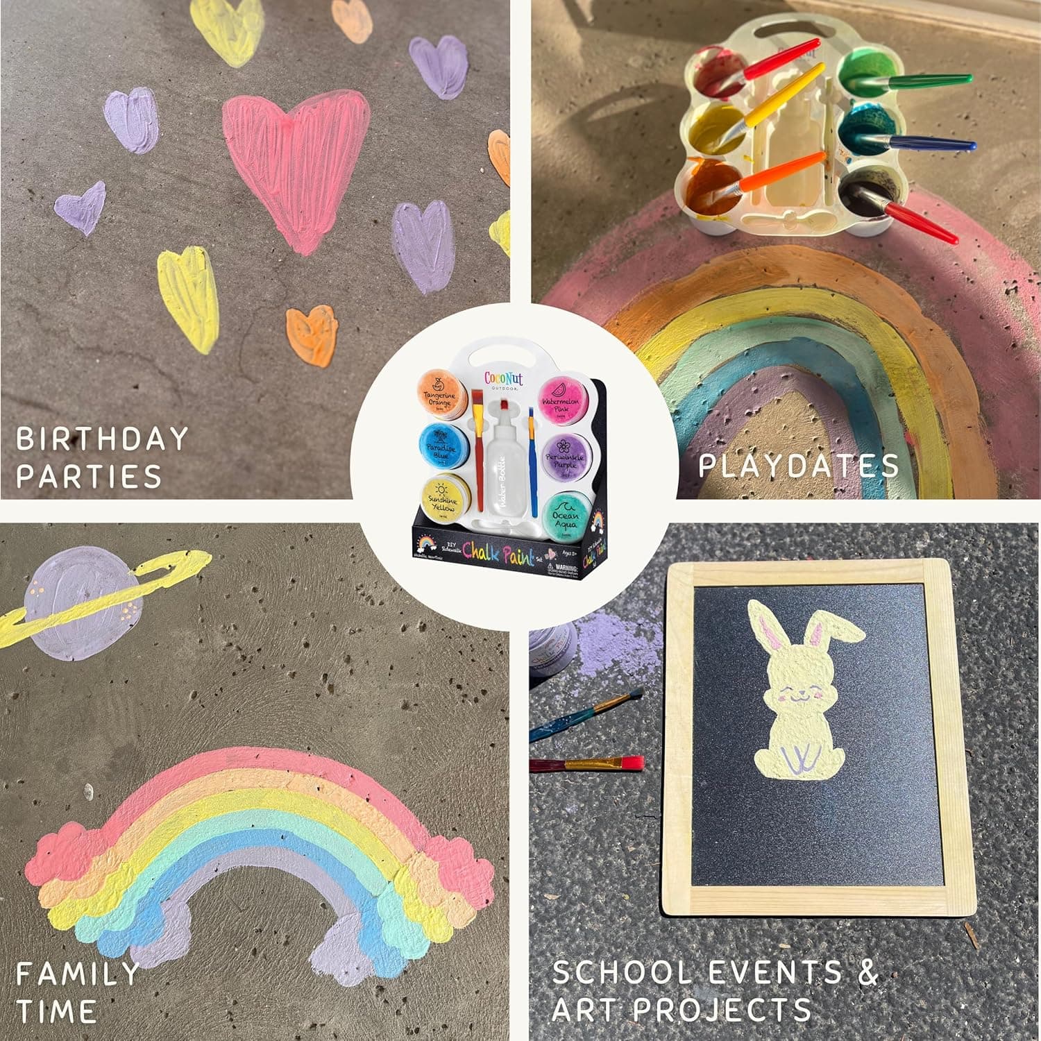CocoNut Outdoor DIY Sidewalk Chalk Paint Set - Non-Toxic, Washable Powdered Chalk - Simply Mix in Water and Use a Paintbrush to Create Colorful Artwork on the Sidewalk or Chalkboard, For Kids Ages 5+ : Toys &amp; Games thumbnail 3