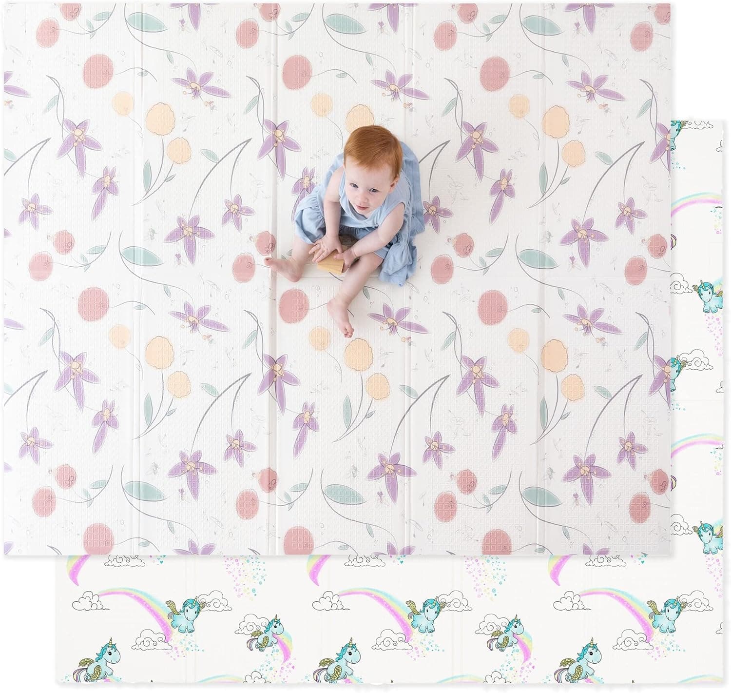 JumpOff Jo Foldable Foam Play Mat โ Large Waterproof Baby & Toddler Activity Floor Mat, Double-Sided 70 x 59 Inch Play Surface - Fairy Blossom : Baby view 1